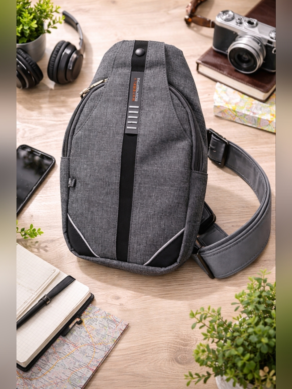 WATERFLY Anti-Theft Sling Bag Crossbody Backpack Travel Grey